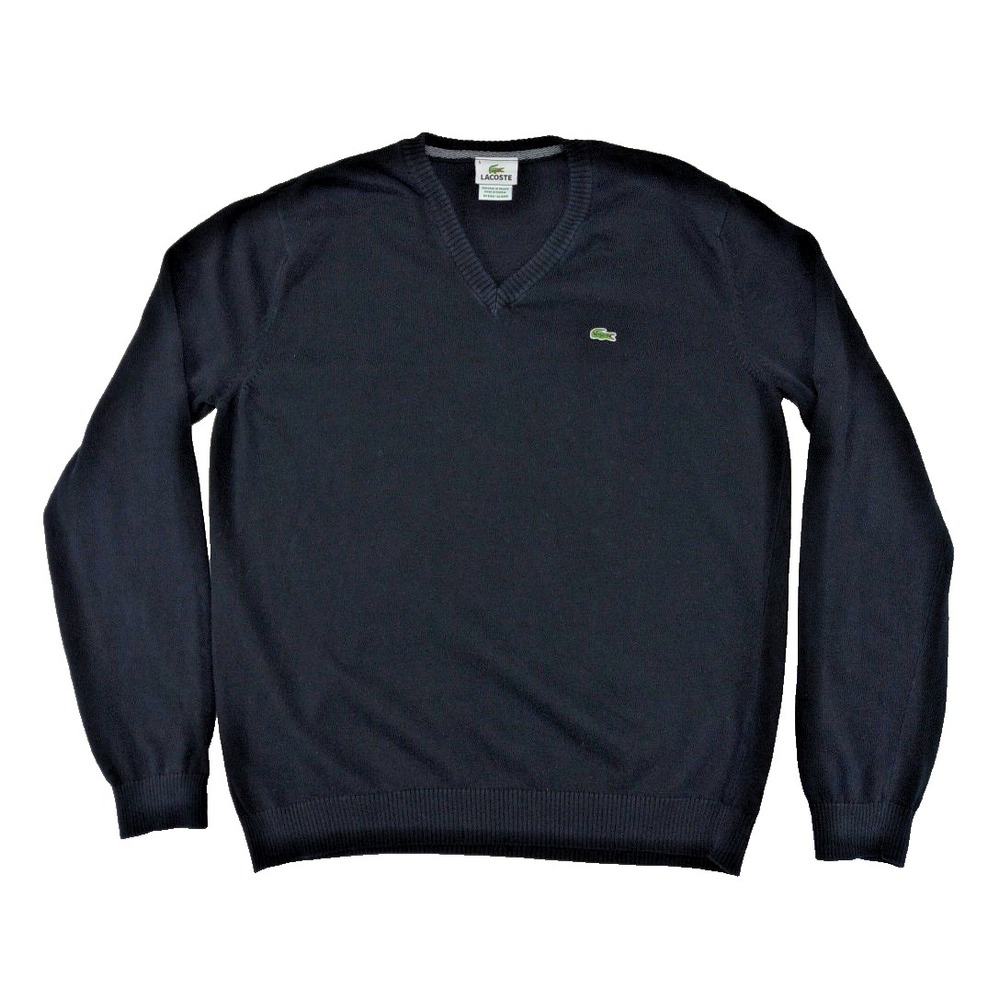 Lacoste Mens V-Neck Sweater Navy Blue 100% Cotton Size 5 Large Crocodile Logo